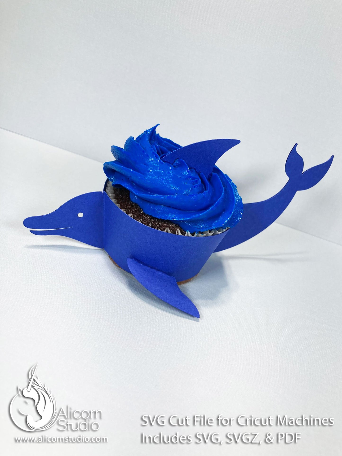 3D Paper Dolphin-Ocean Animals Cupcake Wrapper-SVG File Paper Cut File for Cricut Birthday Party Decor