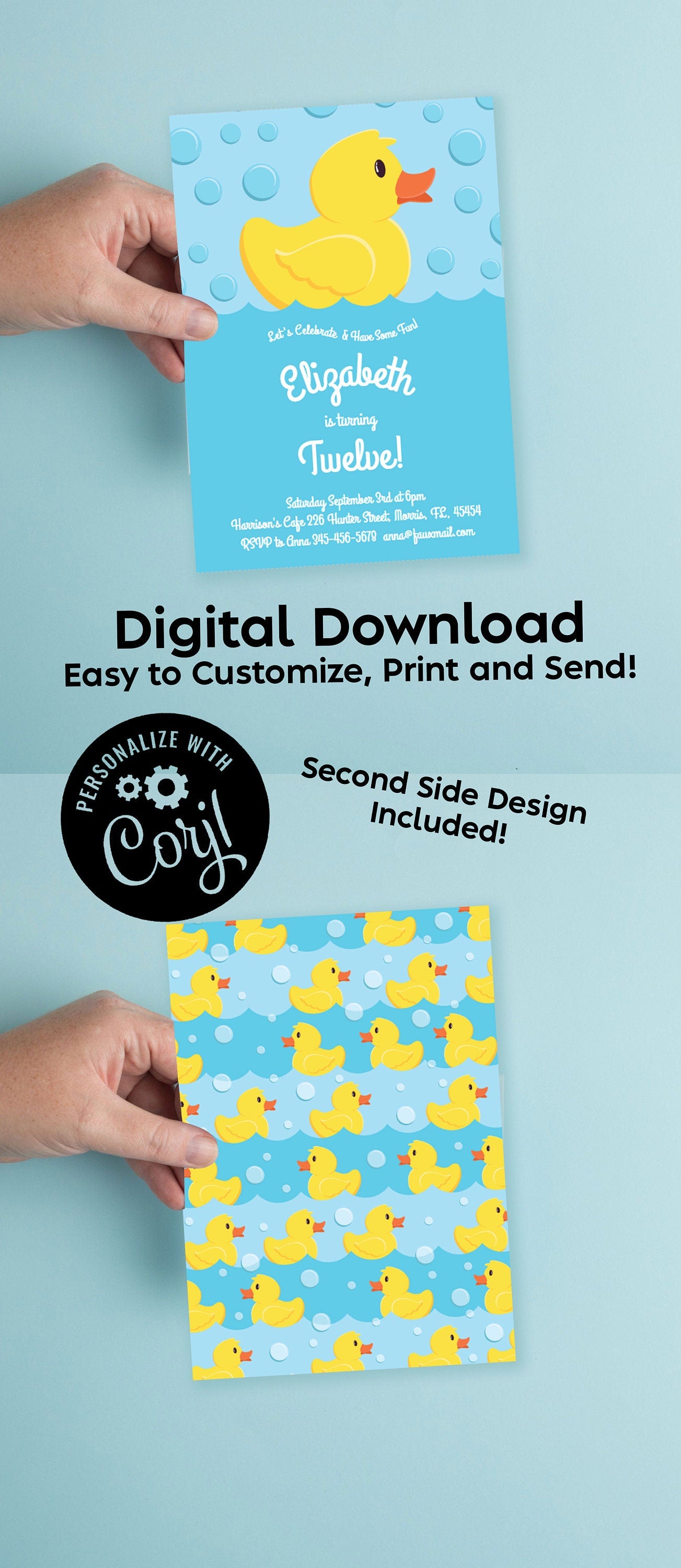Rubber Ducky Baby Shower Birthday Party Editable Digital Download Yellow Duckie