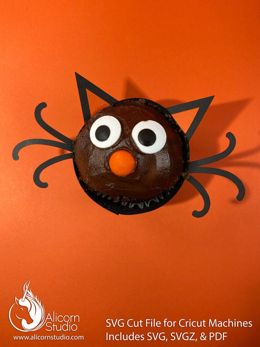 Halloween Black Cat Face 3D Cupcake Wrap Paper SVG Cut File for Cricut Liner Wrapper Party Decor