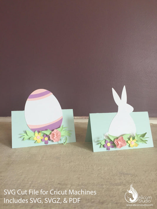 Easter Place Cards SVG File Cut File for Cricut Kids Easter Party Decor Bunny and E