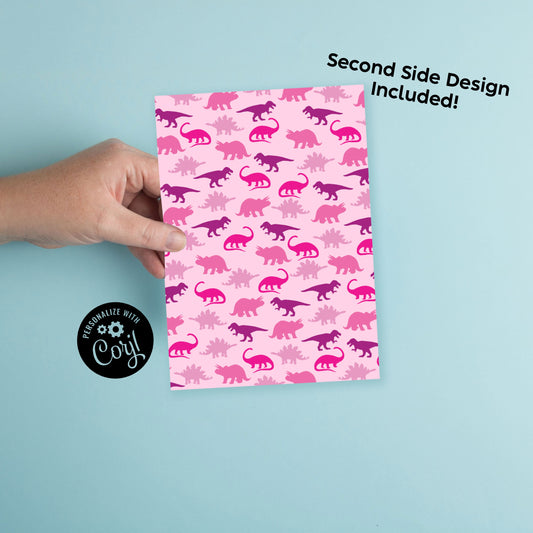 Pink Dinosaur Birthday Party Invitation Editable Digital Download Cute Kids Silhouette Girls