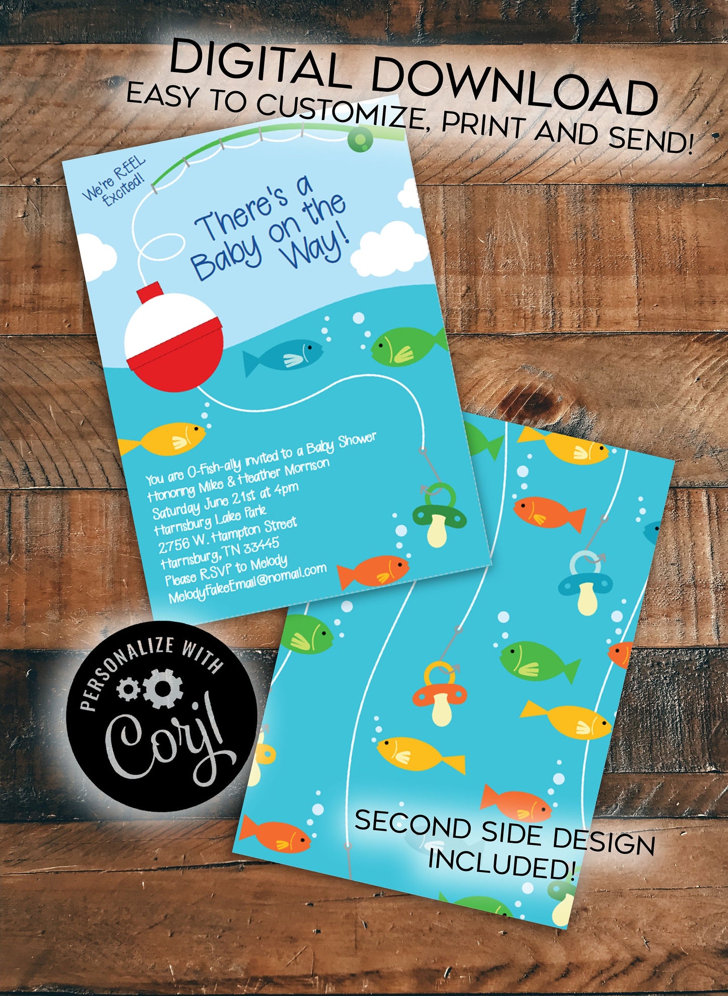 Fishing Baby Shower Invitation Editable Digital Fish Fisherman Download