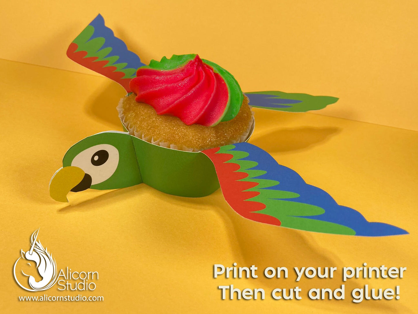 Printable Parrot Cupcake Wrap Digital File Print and Cut Pirate Party Decor Birthday