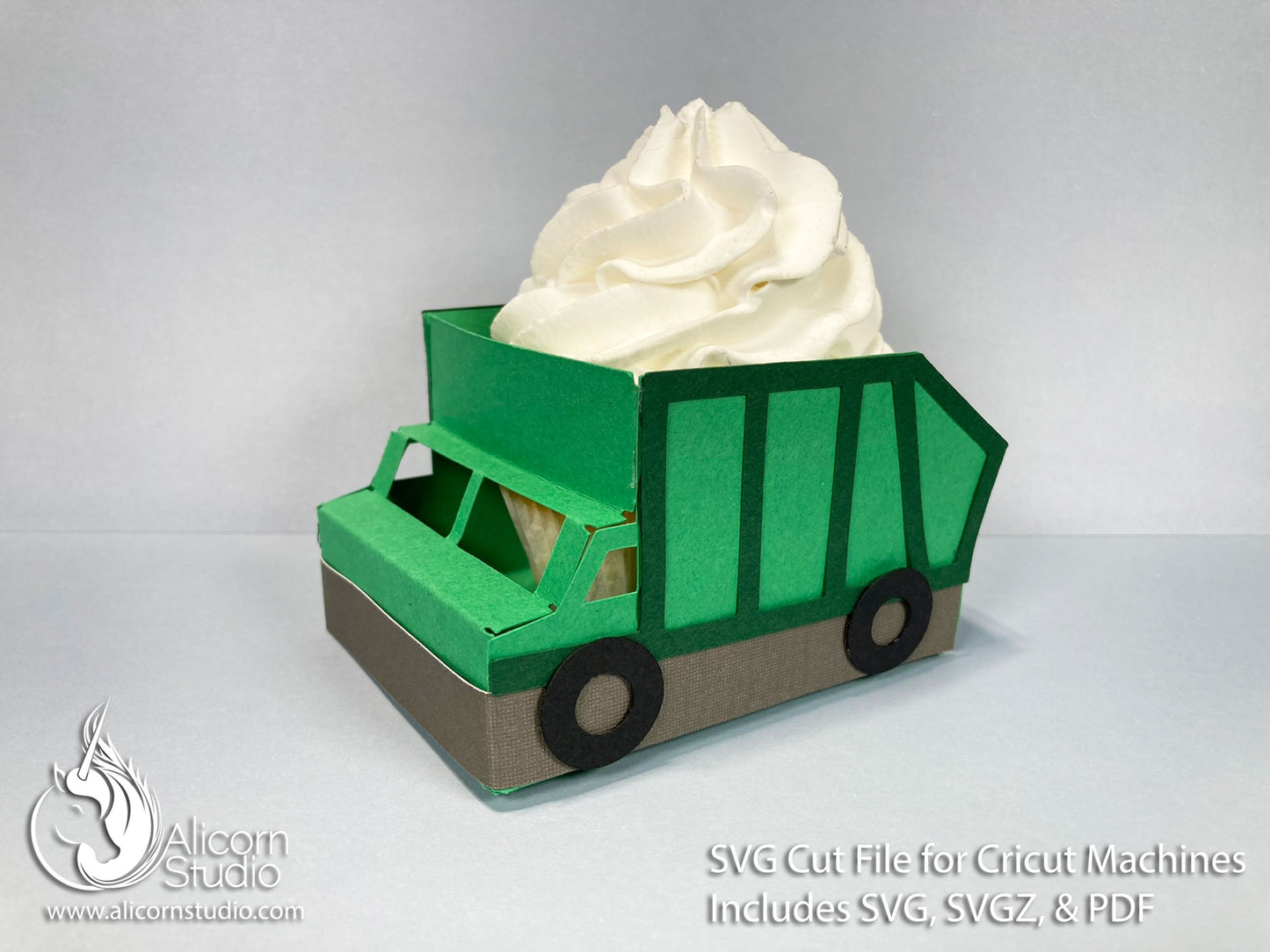 3D Cupcake Wrap Trucks Pack Dump Trucks & Garbage Trucks - SVG Cricut Cut File Cupcake Wrap Liner Wrapper Birthday Party Decor