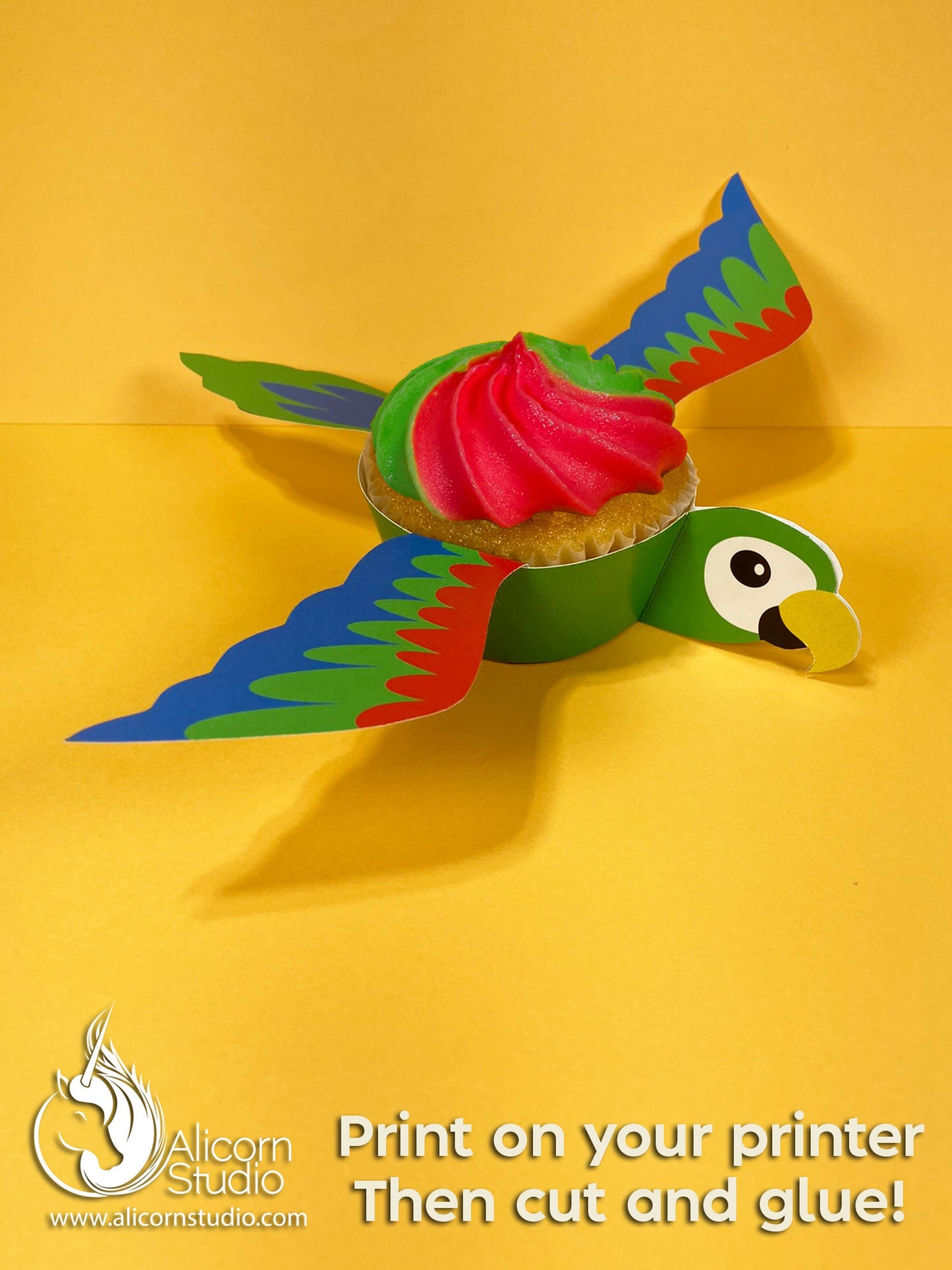 Printable Parrot Cupcake Wrap Digital File Print and Cut Pirate Party Decor Birthday