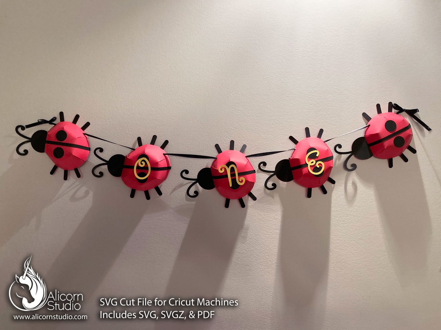 3D Paper Ladybug Banner Bunting SVG File Cut File for Cricut Bug Insect Kids Birthday Party Decor