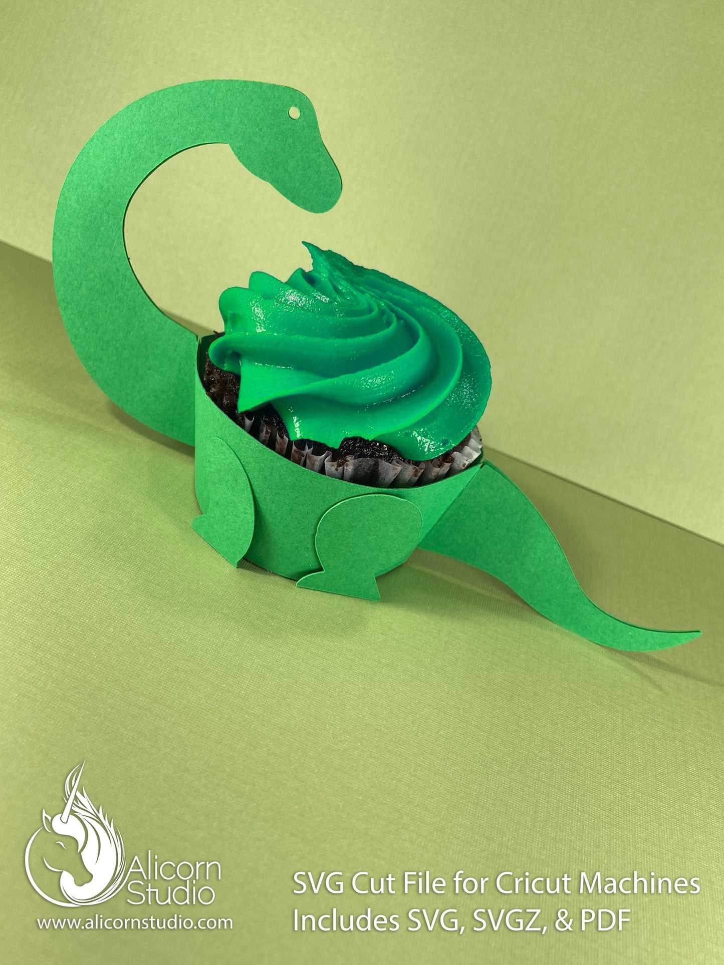 Brontosaurus Dinosaur SVG Cricut Cut File 3D Paper Cupcake Wrap Liner Wrapper Party Decor