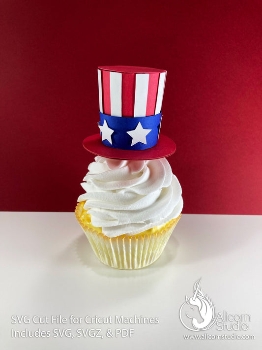 3D Paper 4th of July Hat SVG File Cut File for Cricut Cupcake Topper Independence Day Uncle Sam Top Hat Party Decor