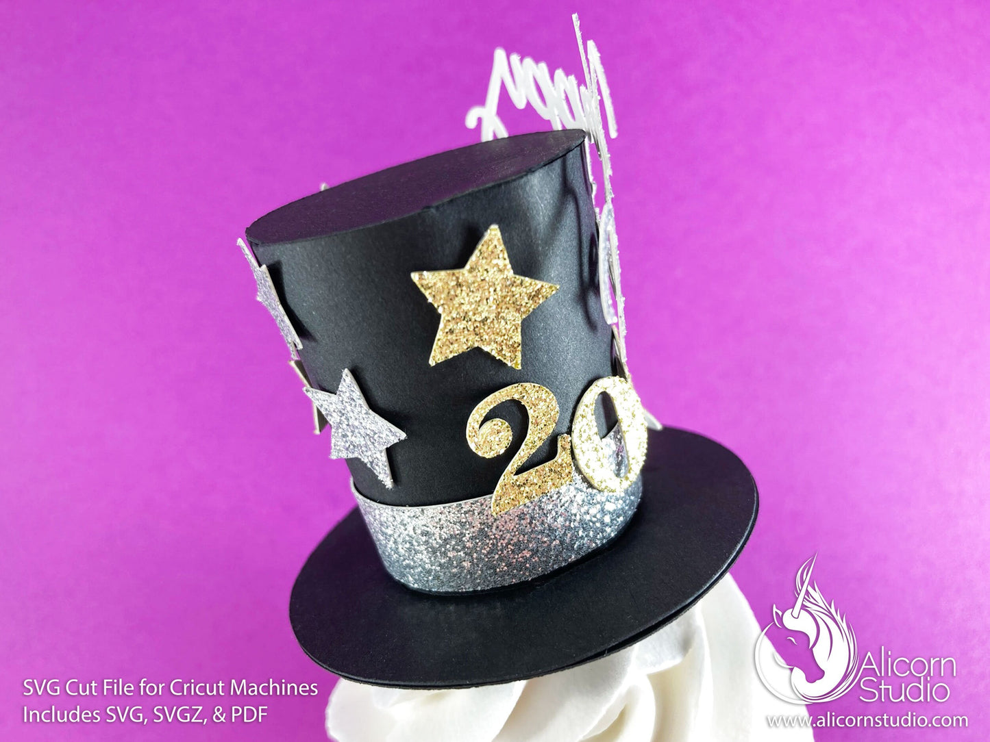 3D Paper New Years Eve Top Hat SVG File Cut File for Cricut Cupcake Topper Party Decor