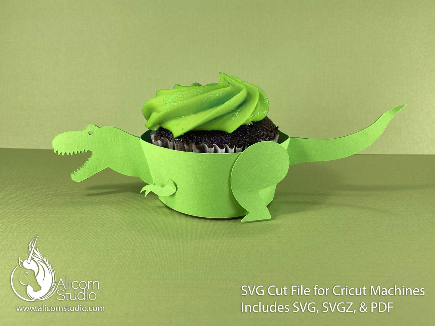 3D Dinosaur Cupcake Wrap SVG Cricut Cut File Paper Liner Wrapper Party Decor