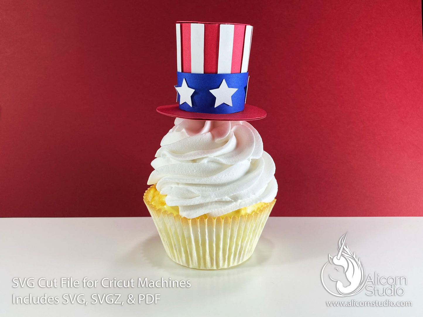 3D Paper 4th of July Hat SVG File Cut File for Cricut Cupcake Topper Independence Day Uncle Sam Top Hat Party Decor