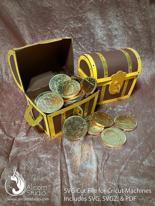 3D Paper Treasure Chest Favor Box SVG Cut File Cricut Pirate Party Decor Birthday