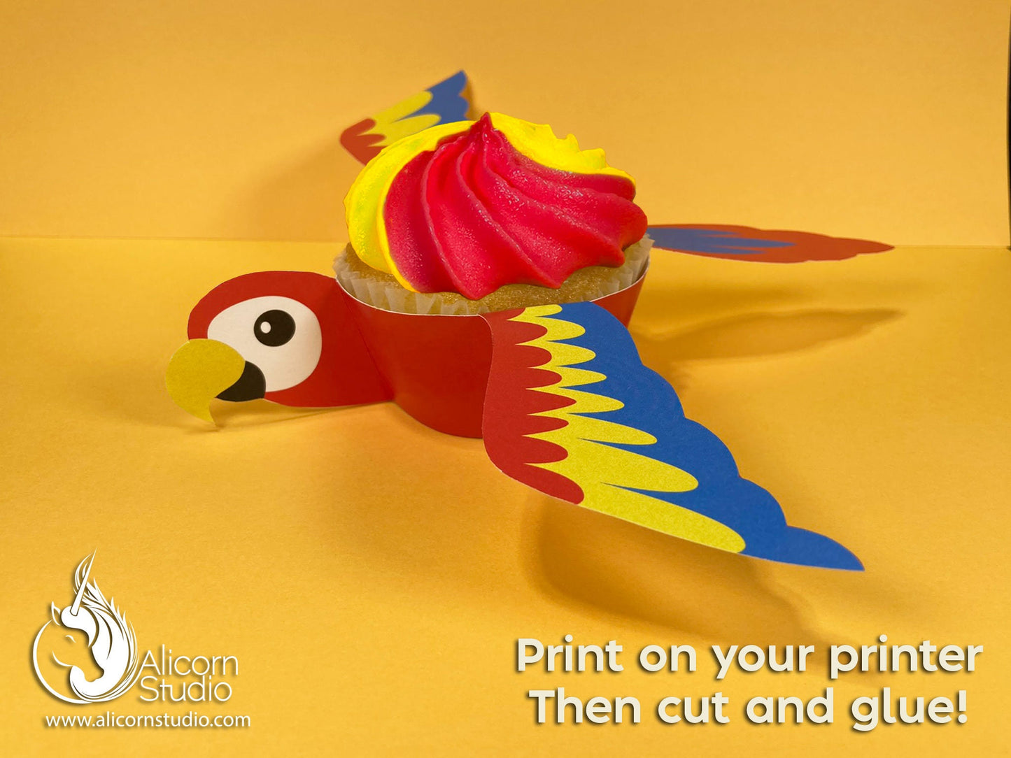 Printable Parrot Cupcake Wrap Digital File Print and Cut Pirate Party Decor Birthday