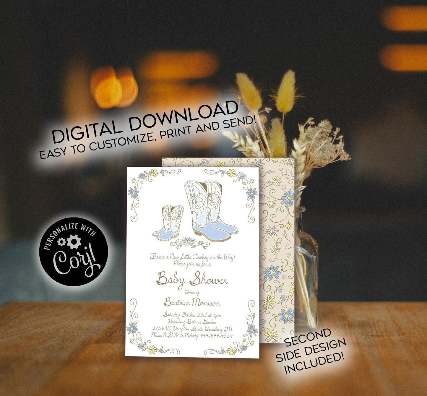 Cowboy Baby Shower Invitation Editable Digital Country Western Boots Cute Download