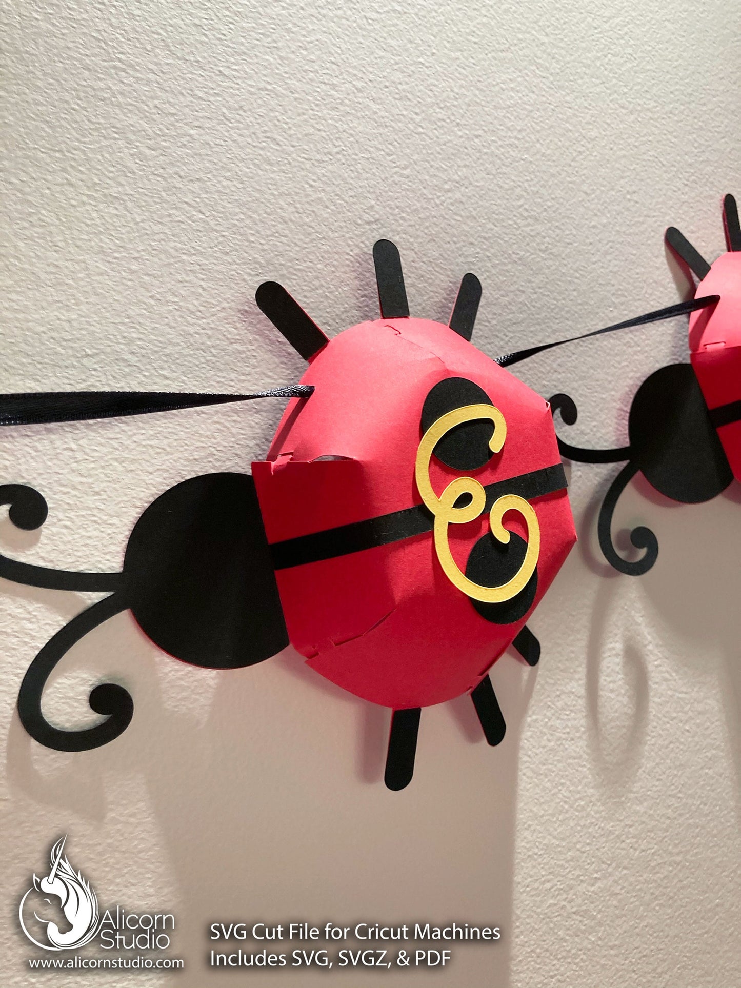 3D Paper Ladybug Banner Bunting SVG File Cut File for Cricut Bug Insect Kids Birthday Party Decor