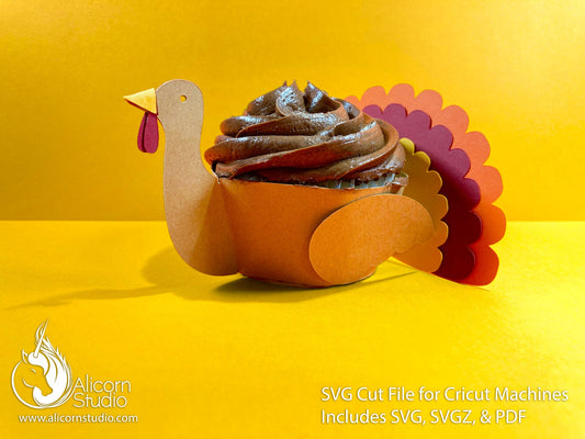 Thanksgiving Turkey Cricut Cupcake Wrap 3D Paper SVG File Cut File Liner Wrapper Party Decor