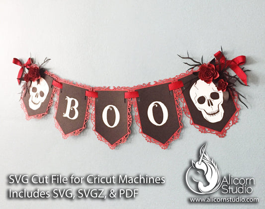 Gothic Skull Halloween Banner SVG File Cut File for Cricut Wedding Party Decor