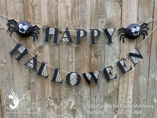 Halloween Cricut SVG 3D Paper Spider Web Banner Bunting Cut File for Decor