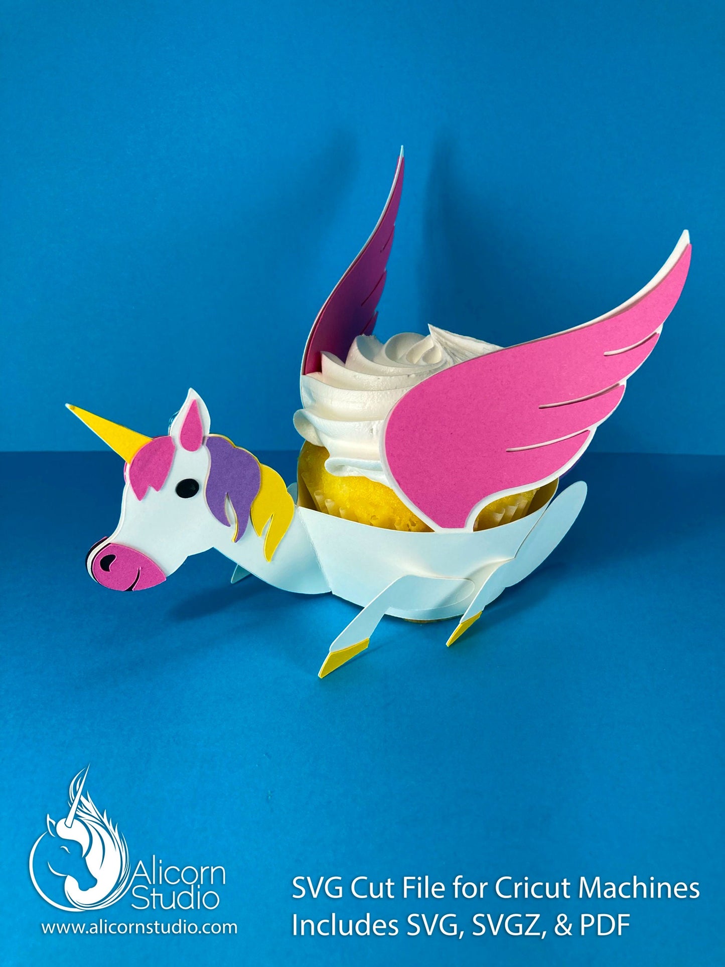 Winged Unicorn Cricut Cupcake 3D SVG Cut File for Paper Alicorn Liner Wrapper Party Decor