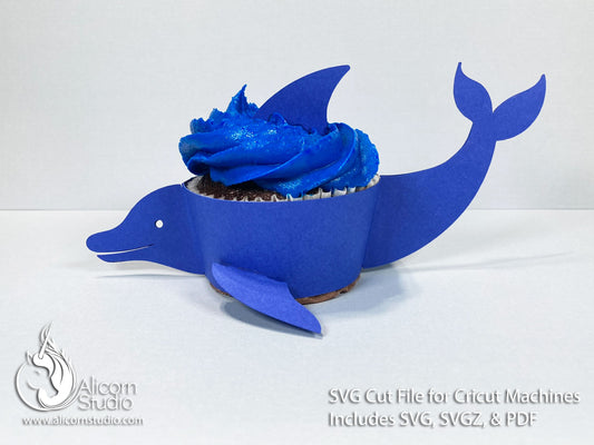 3D Paper Dolphin-Ocean Animals Cupcake Wrapper-SVG File Paper Cut File for Cricut Birthday Party Decor