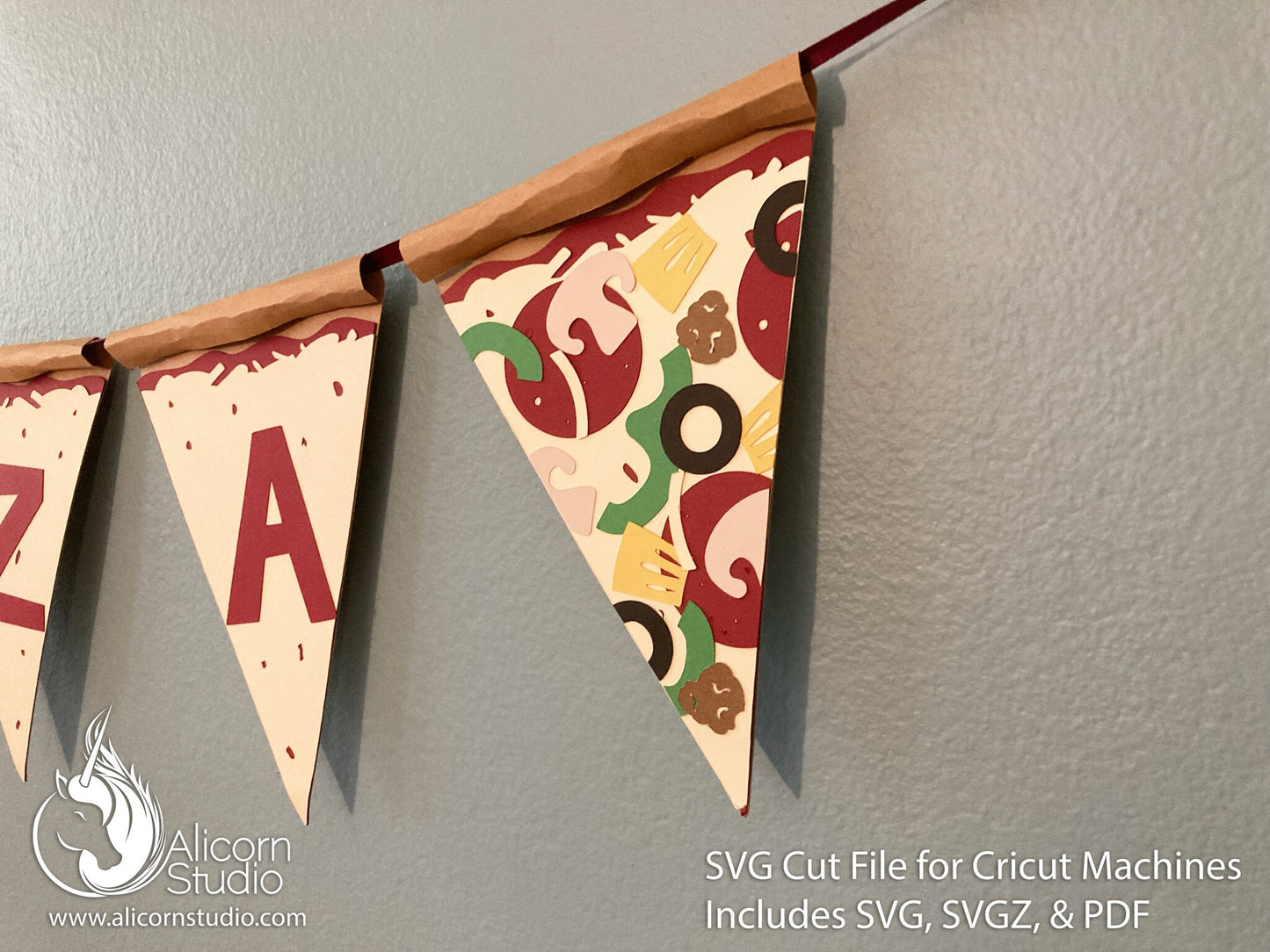 3D Paper Pizza Banner Bunting SVG File Cut File for Cricut Kids Birthday Party Decor