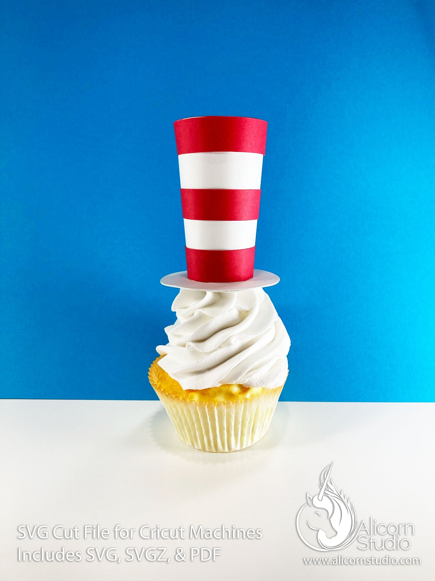 3D Paper Red and White Stripe Top Hat SVG File Cut File for Cricut Cupcake Topper Kid's Storybook Party Decor