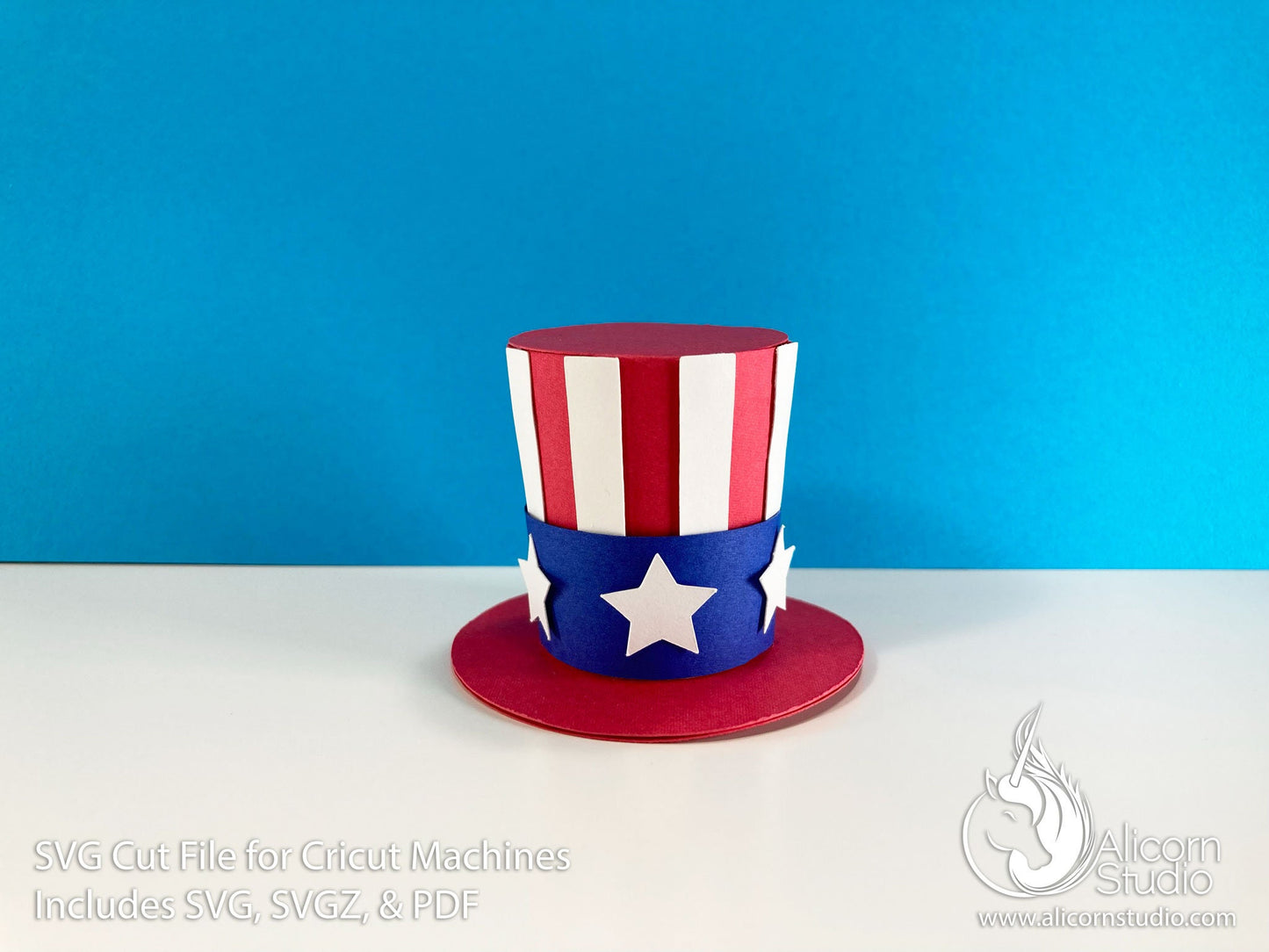 3D Paper 4th of July Hat SVG File Cut File for Cricut Cupcake Topper Independence Day Uncle Sam Top Hat Party Decor