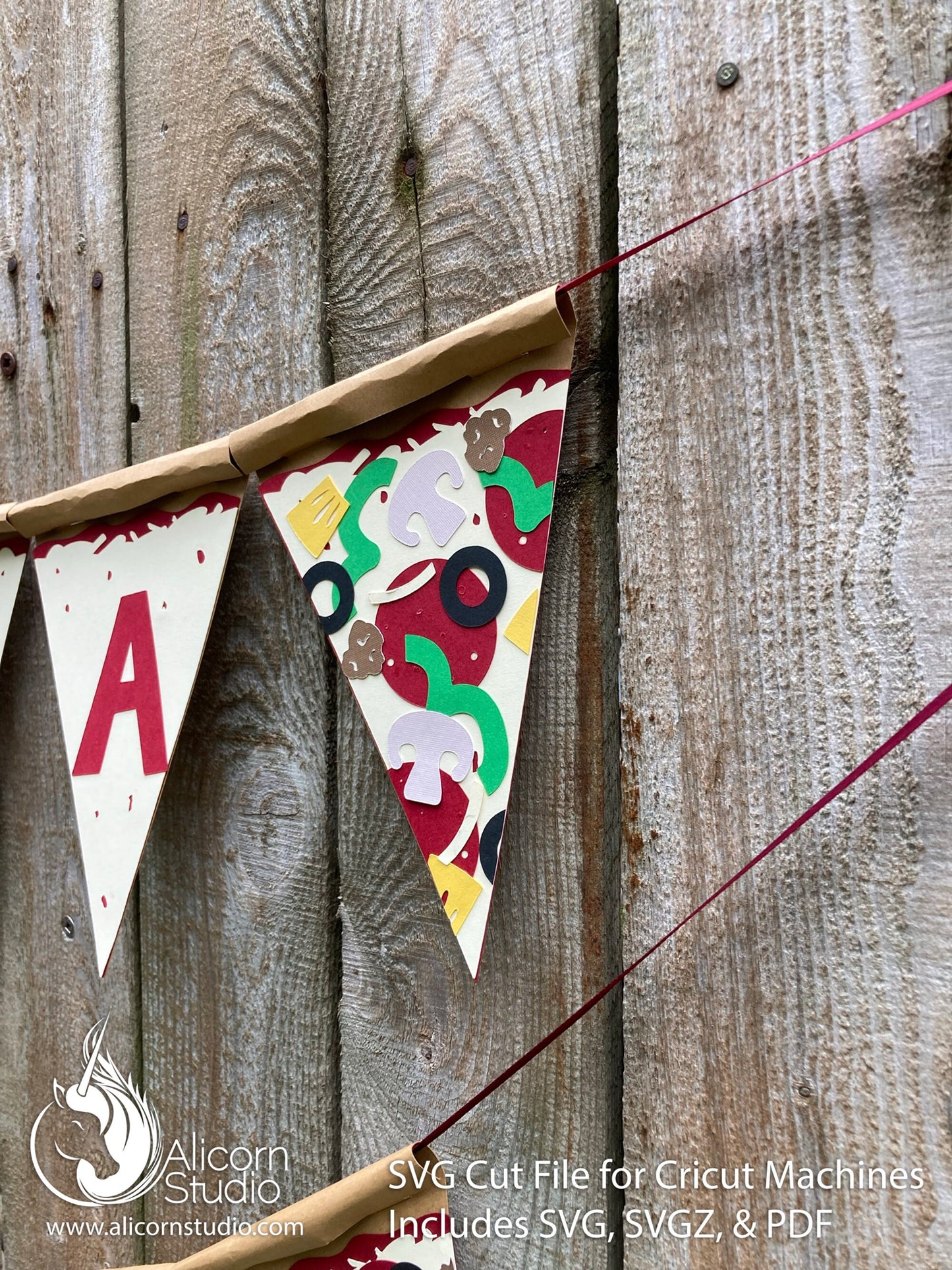3D Paper Pizza Banner Bunting SVG File Cut File for Cricut Kids Birthday Party Decor