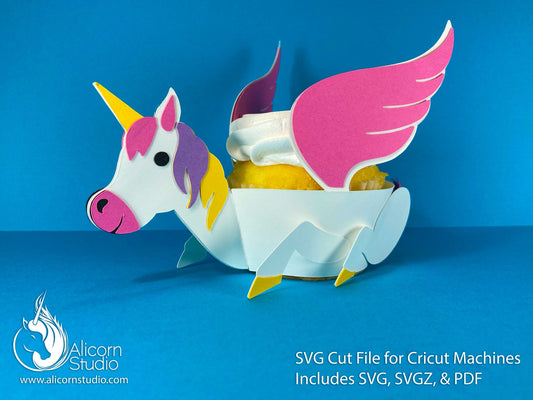 Winged Unicorn Cricut Cupcake 3D SVG Cut File for Paper Alicorn Liner Wrapper Party Decor