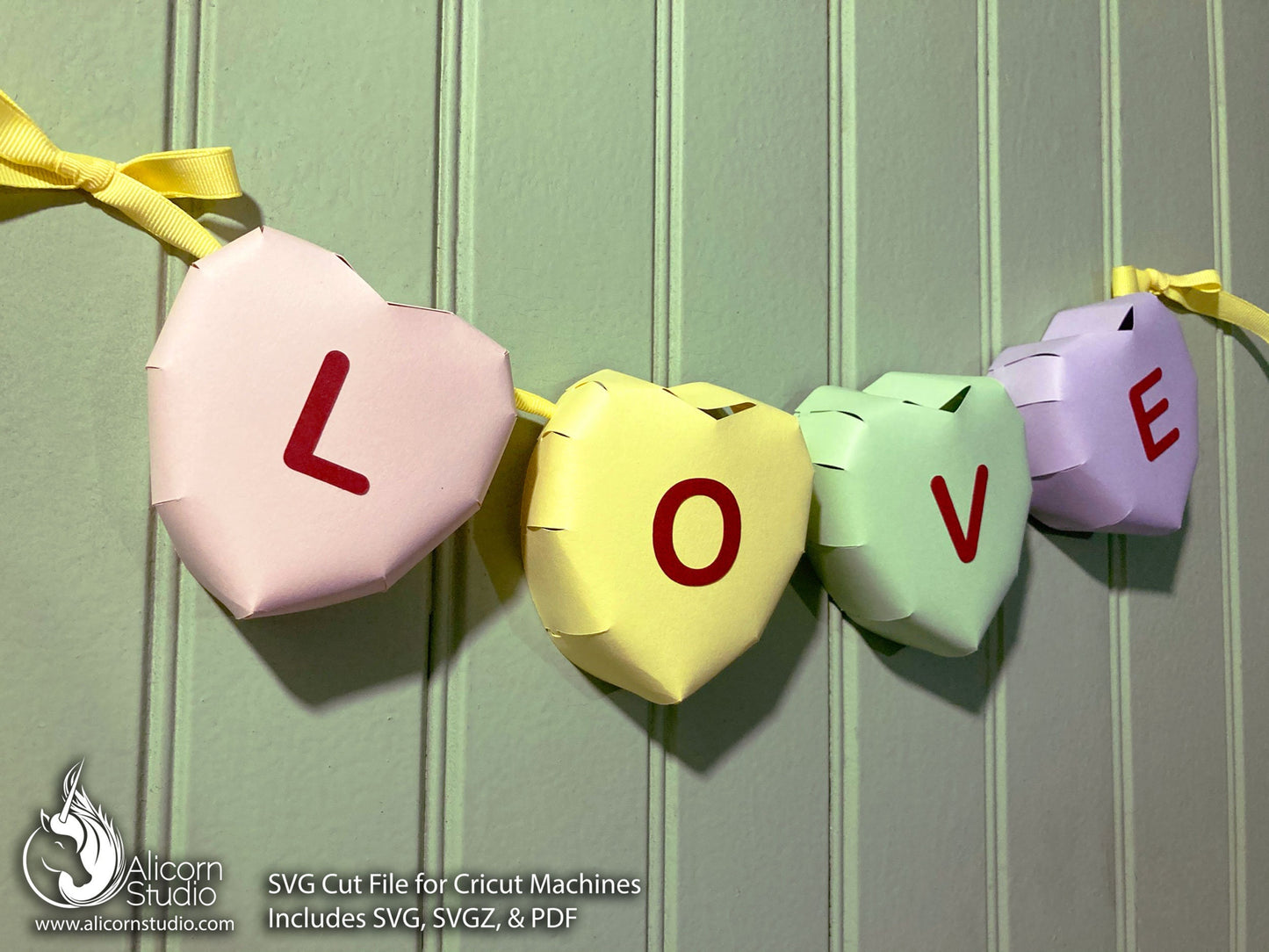 3D Paper Candy Hearts Valentine's Day Banner Bunting SVG File Cut File for Cricut Party Decor