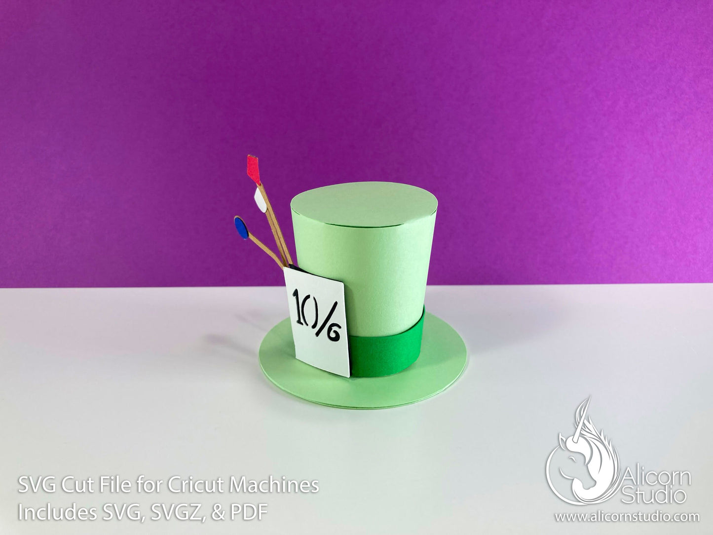 3D Paper Mad Hatter Alice in Wonderland SVG File Cut File for Cricut Cupcake Topper Tea Birthday Party Decor