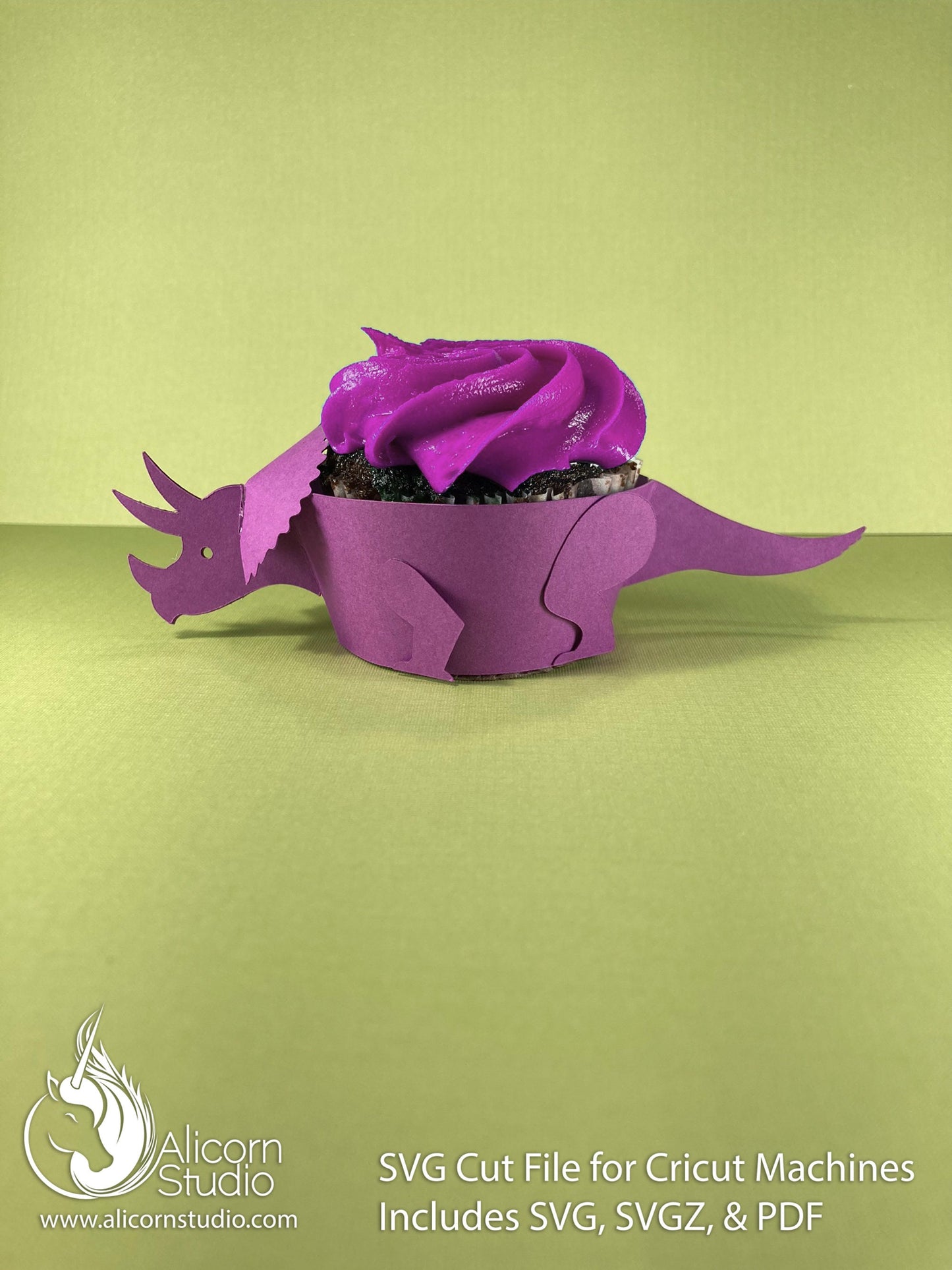 Triceratops Dinosaur SVG Cricut Cut File 3D Paper Cupcake Wrap Liner Wrapper Party Decor