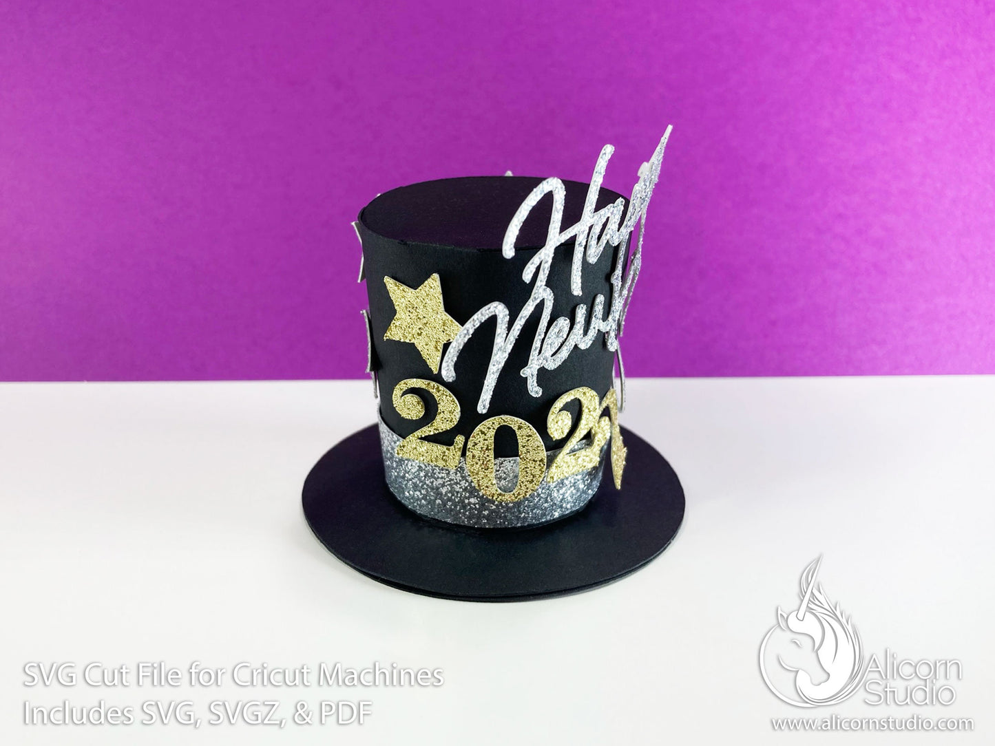 3D Paper New Years Eve Top Hat SVG File Cut File for Cricut Cupcake Topper Party Decor