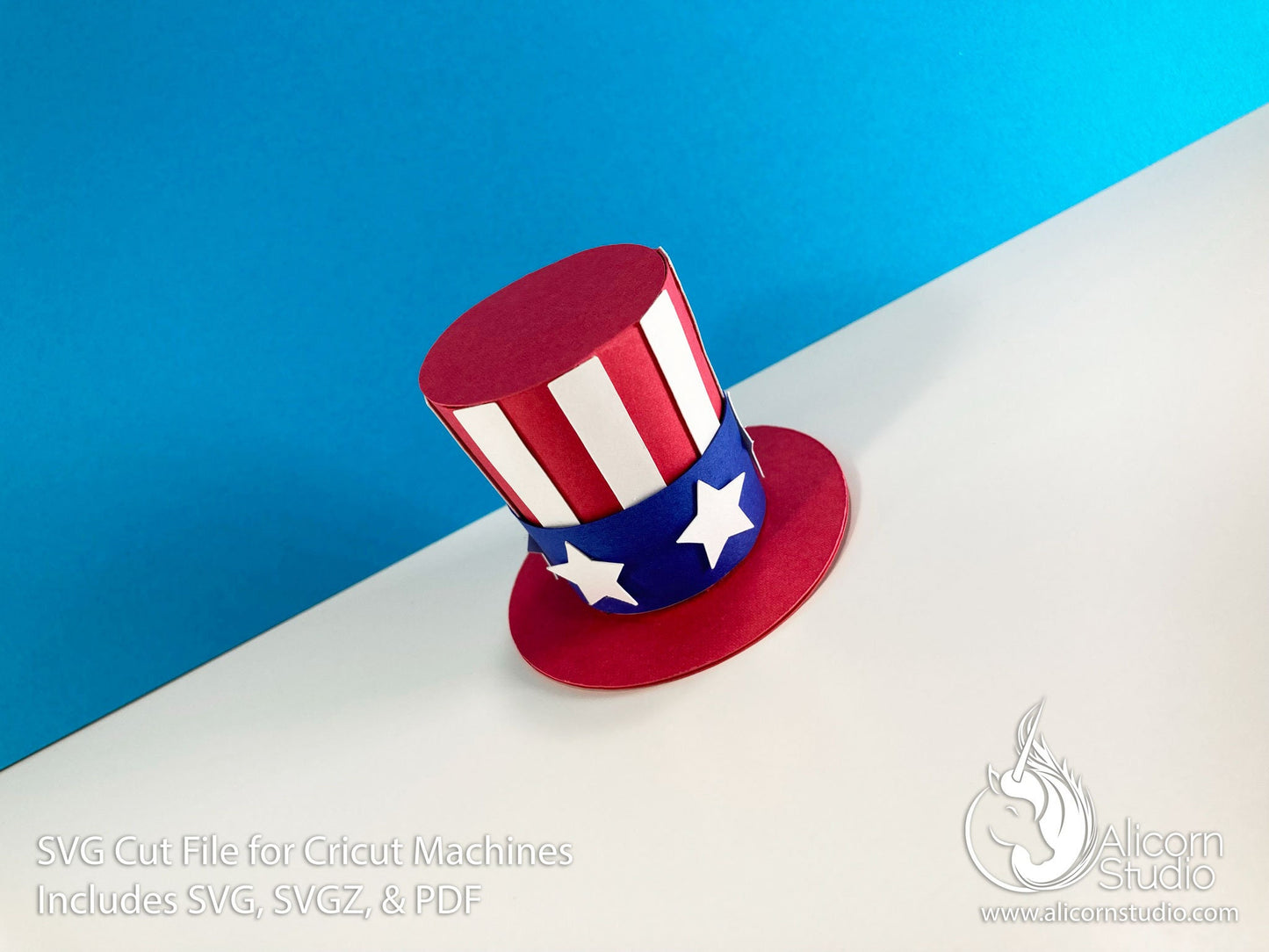 3D Paper 4th of July Hat SVG File Cut File for Cricut Cupcake Topper Independence Day Uncle Sam Top Hat Party Decor