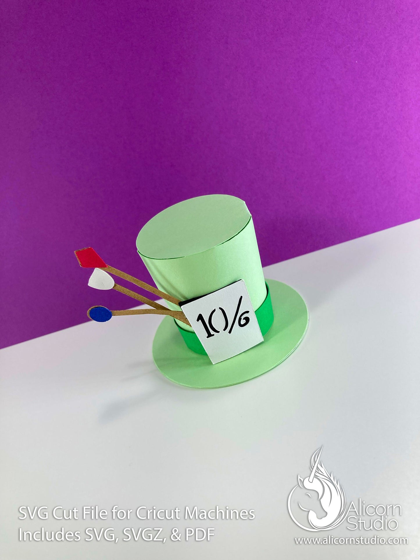 3D Paper Mad Hatter Alice in Wonderland SVG File Cut File for Cricut Cupcake Topper Tea Birthday Party Decor