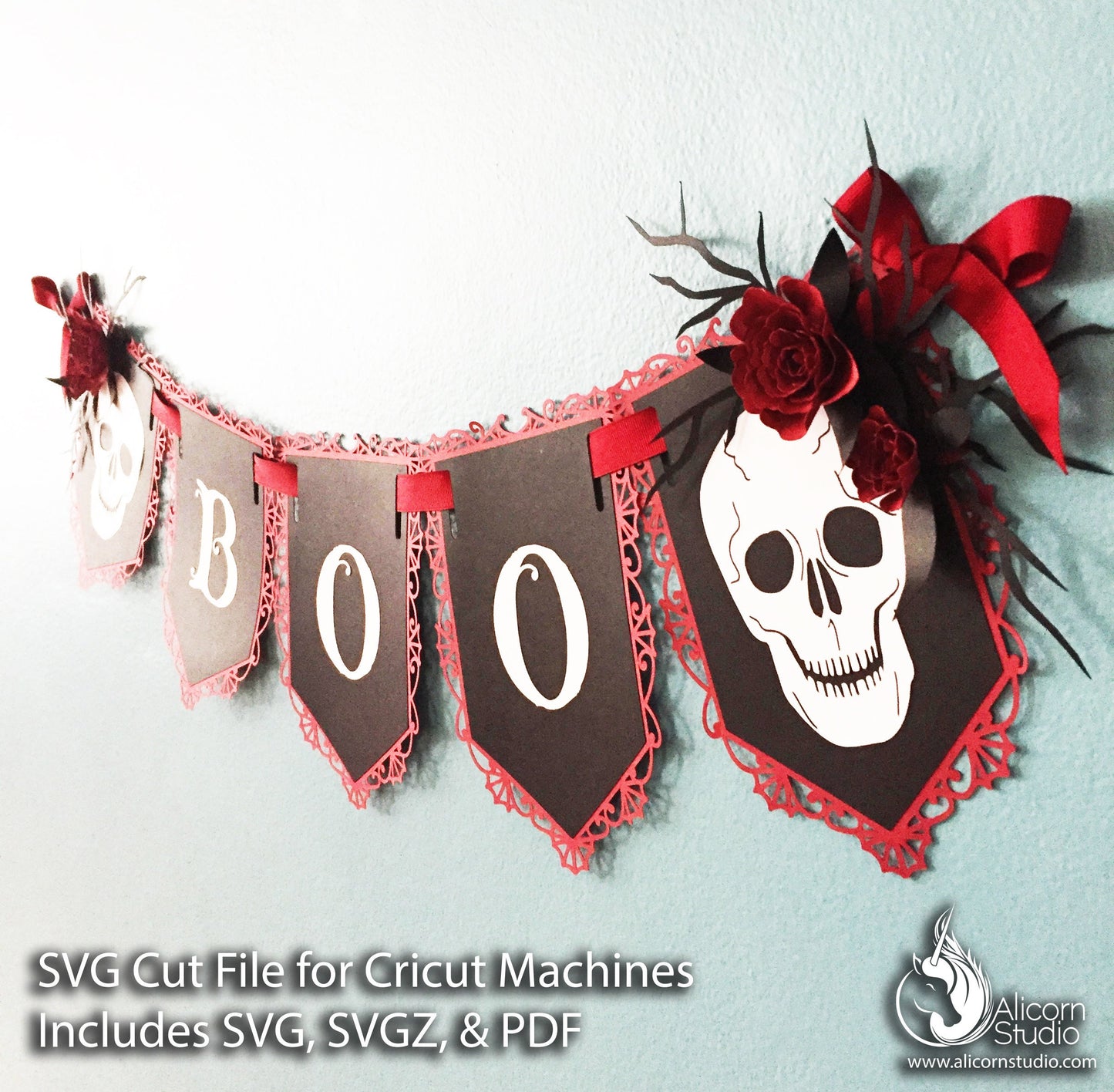 Gothic Skull Halloween Banner SVG File Cut File for Cricut Wedding Party Decor