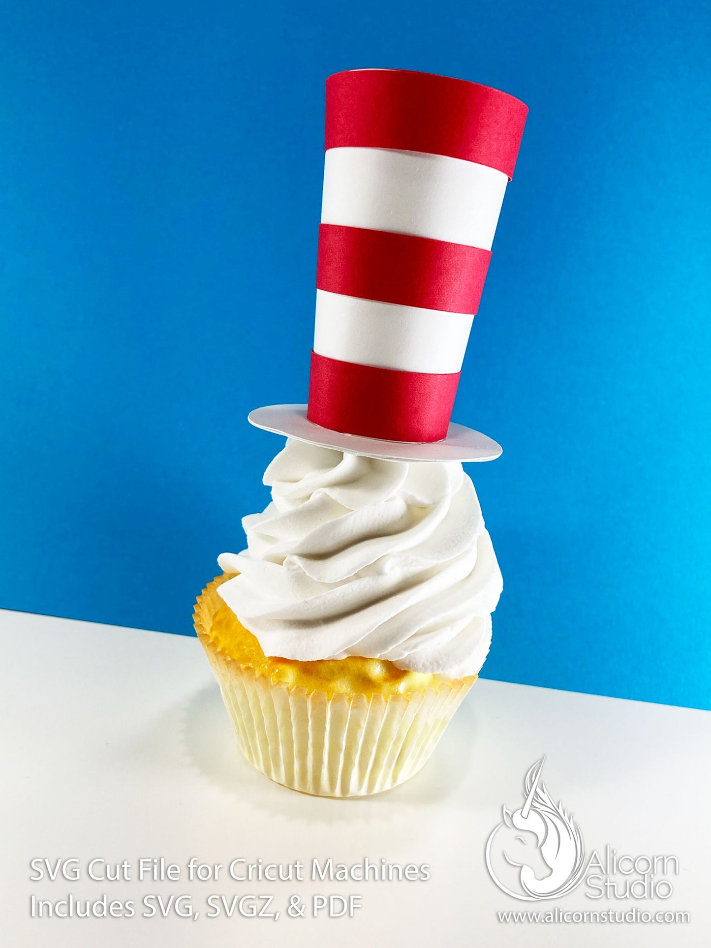 3D Paper Red and White Stripe Top Hat SVG File Cut File for Cricut Cupcake Topper Kid's Storybook Party Decor
