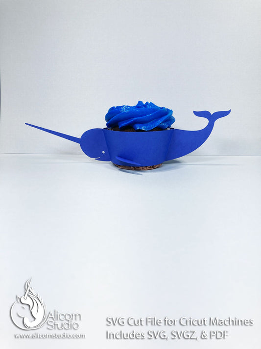 3D Paper Narwhal-Ocean Animals Cupcake Wrapper-SVG File Paper Cut File for Cricut Birthday Party Decor