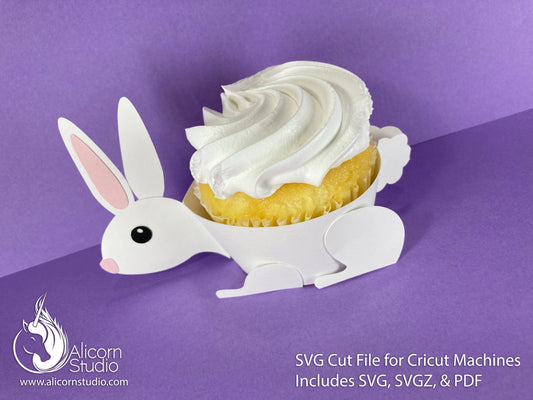 Bunny Rabbit Cricut Cupcake 3D SVG Cut File for Paper Wrap Liner Wrapper Easter Party Decor
