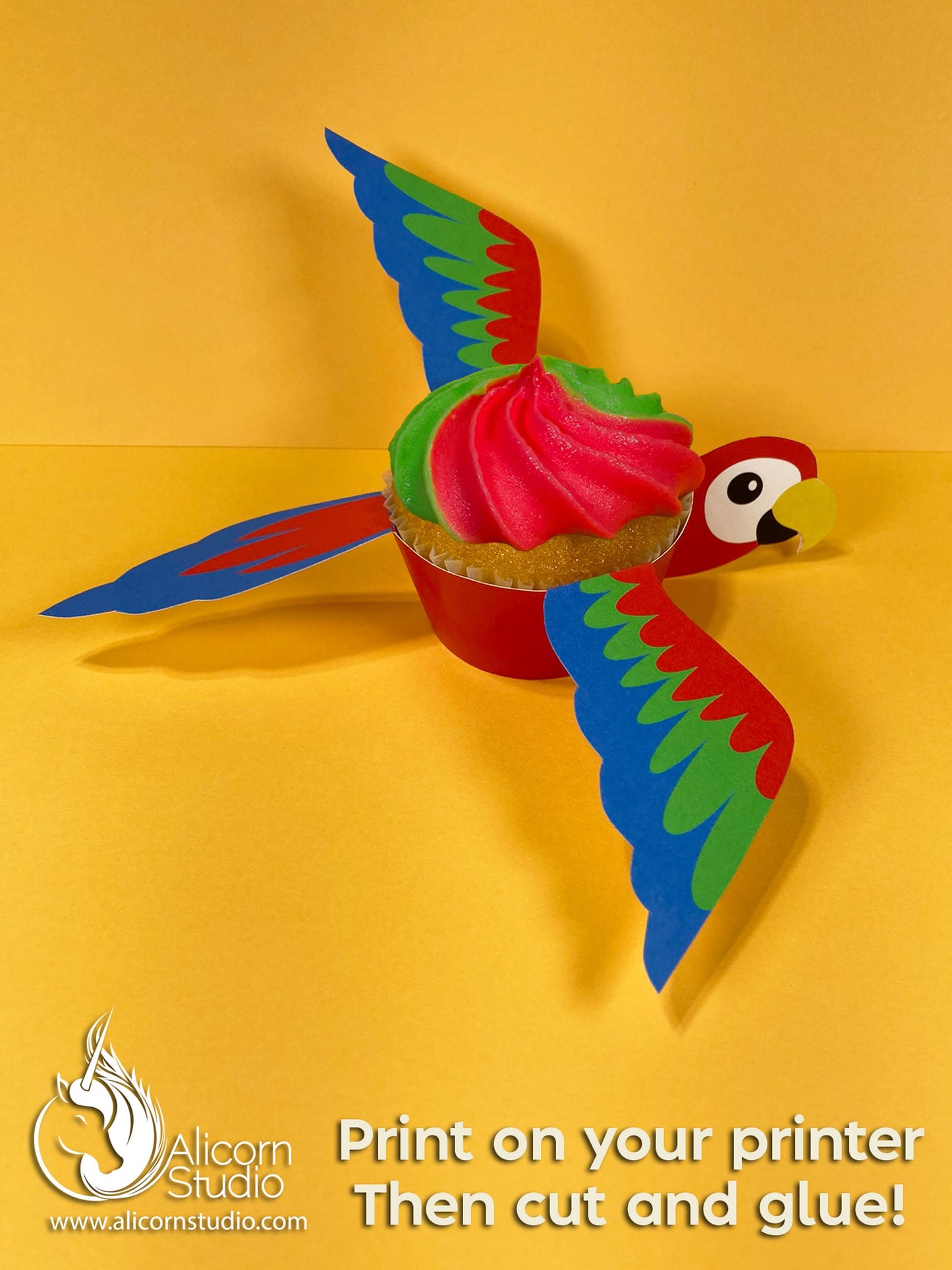 Printable Parrot Cupcake Wrap Digital File Print and Cut Pirate Party Decor Birthday