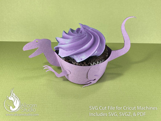 Velociraptor Dinosaur SVG Cricut Cut File 3D Paper Cupcake Wrap Liner Wrapper Party Decor