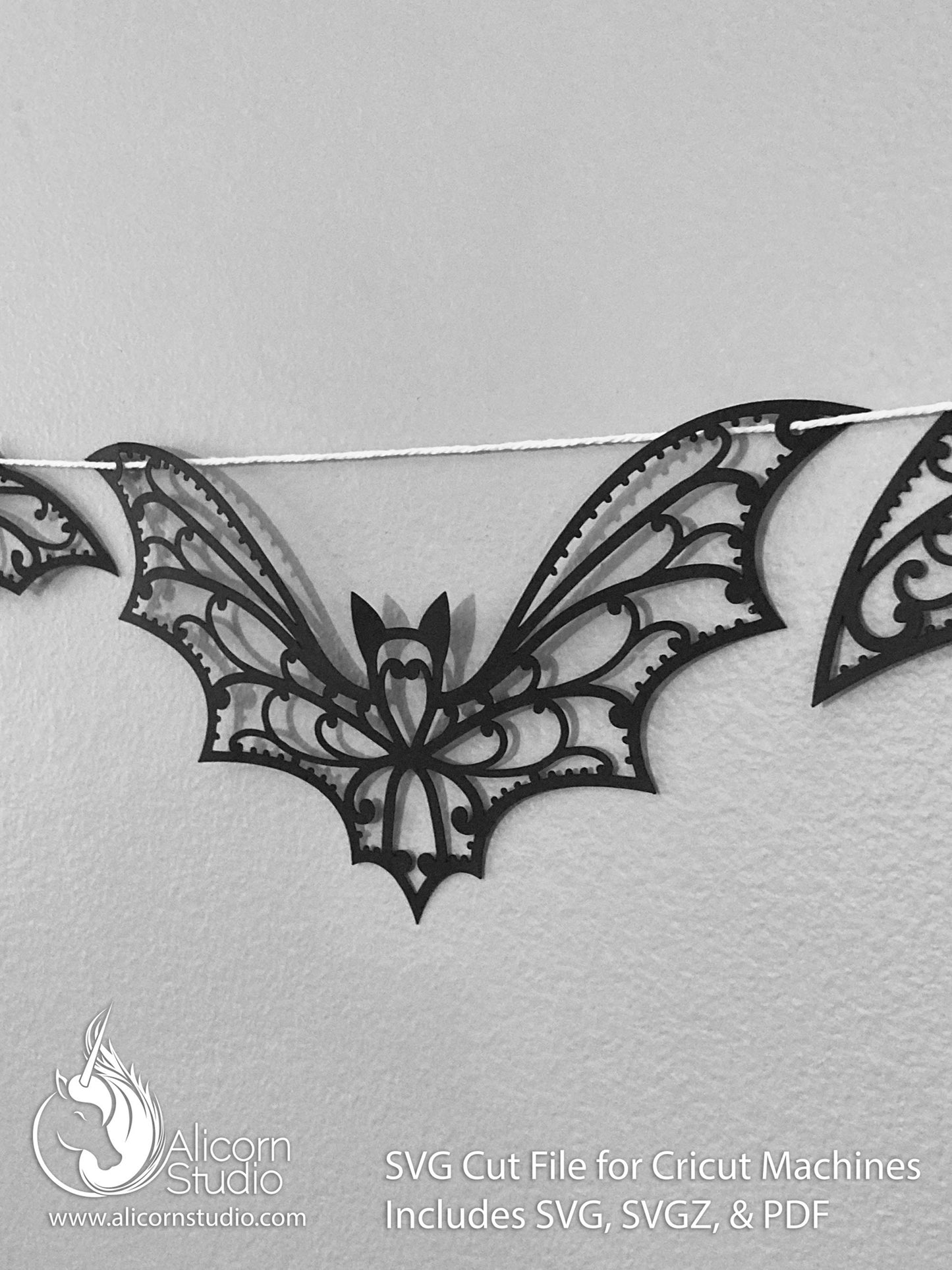 Halloween Bat Cricut SVG Cut File Fancy Lace Banner Decor
