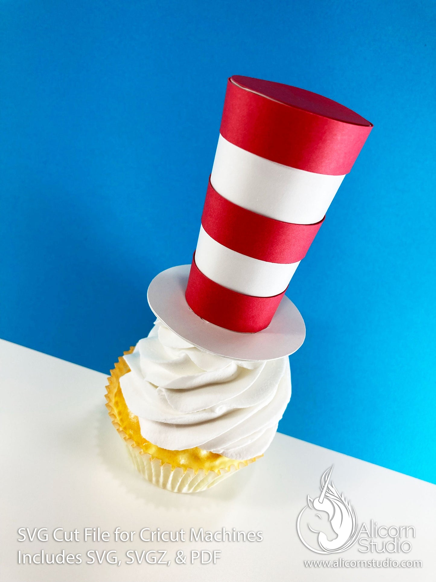 3D Paper Red and White Stripe Top Hat SVG File Cut File for Cricut Cupcake Topper Kid's Storybook Party Decor