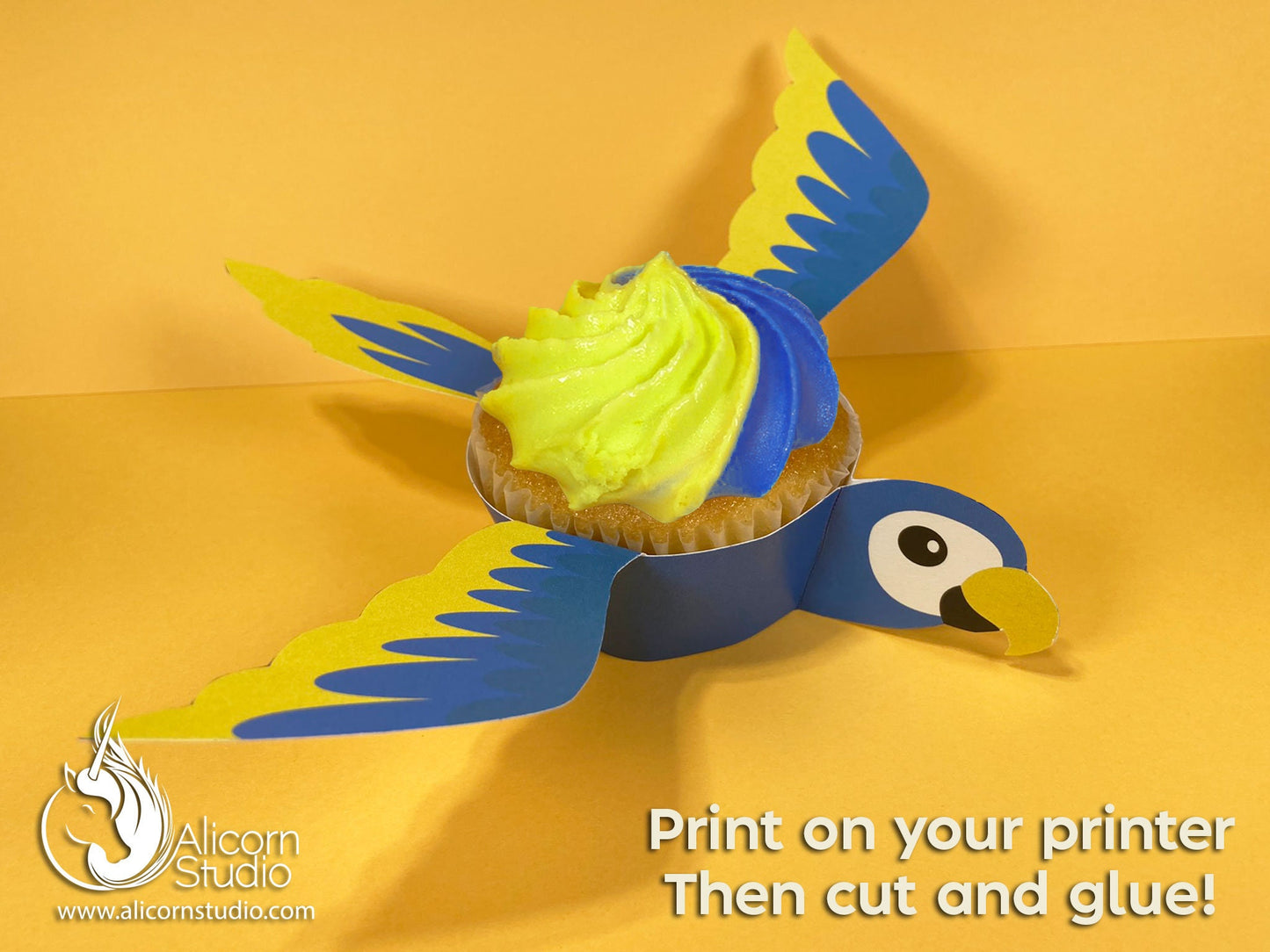 Printable Parrot Cupcake Wrap Digital File Print and Cut Pirate Party Decor Birthday
