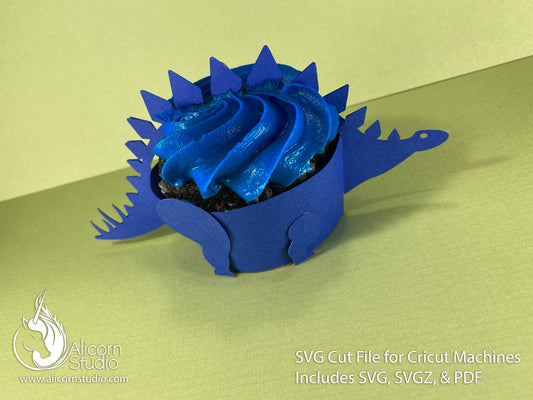 Stegosaurus Dinosaur SVG Cricut Cut File 3D Paper Cupcake Wrap Liner Wrapper Party Decor