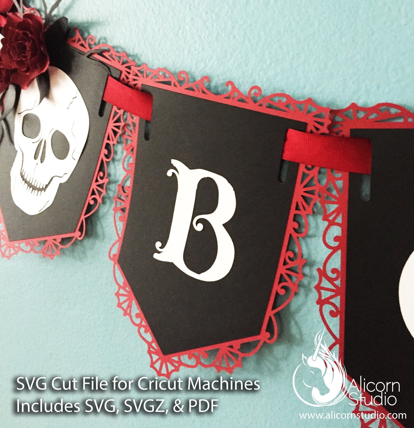 Gothic Skull Halloween Banner SVG File Cut File for Cricut Wedding Party Decor