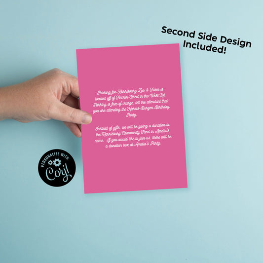 Pink Pig Birthday Party Invitation Editable Digital Download Cute Kids 1st Farm Toddler