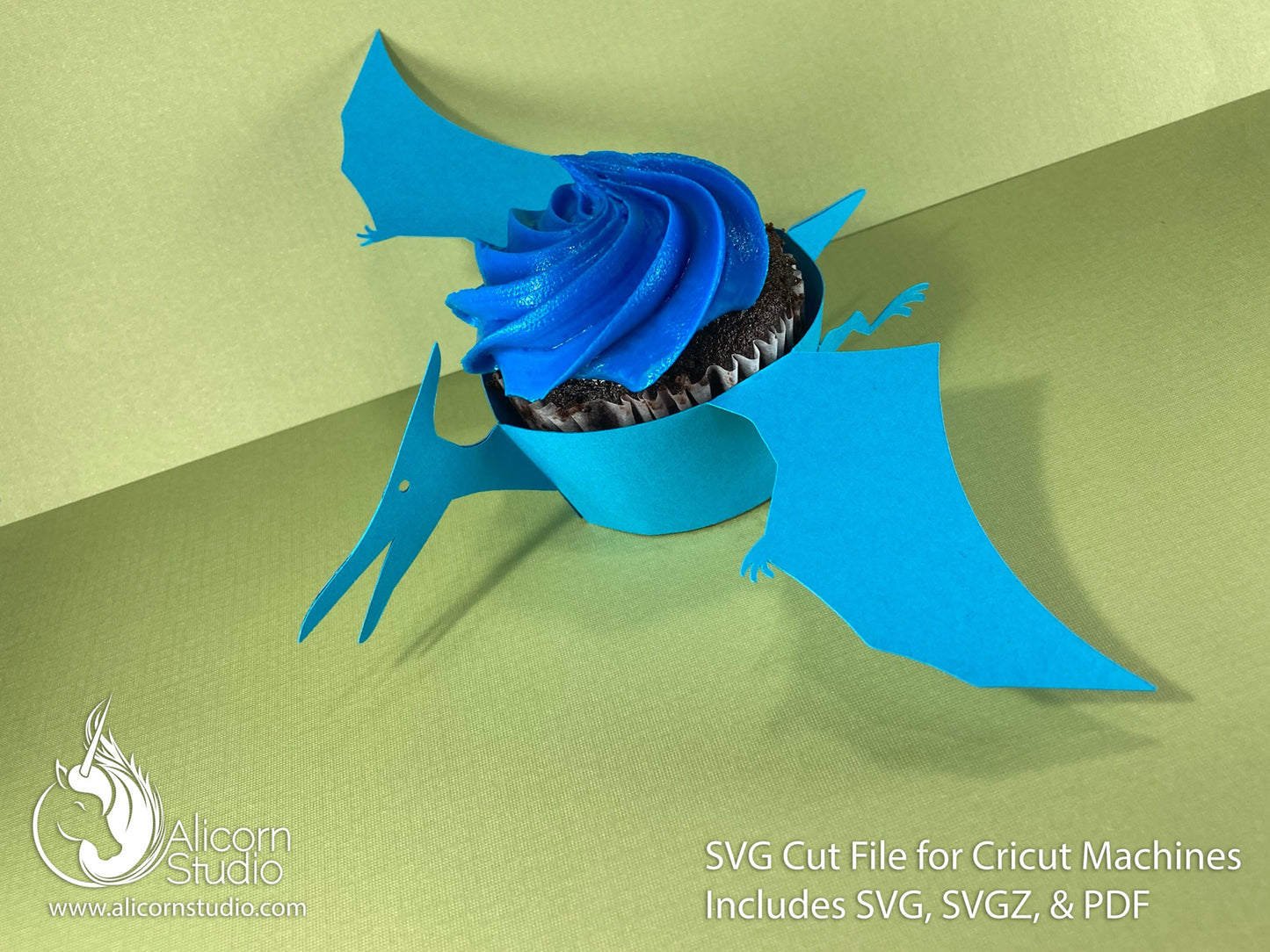 Pterodactyl Dinosaur SVG Cricut Cut File 3D Paper Cupcake Wrap Liner Wrapper Party Decor