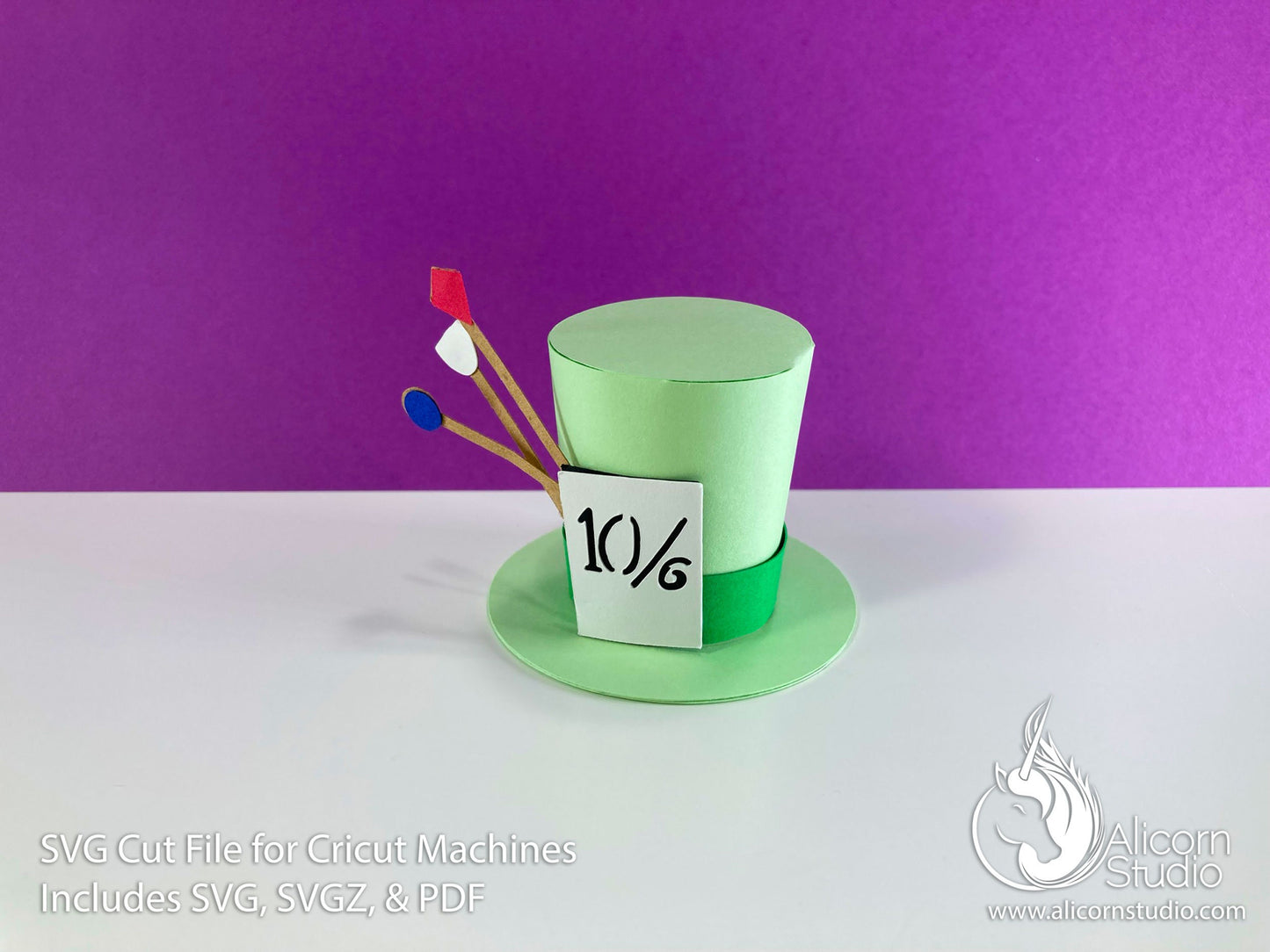 3D Paper Mad Hatter Alice in Wonderland SVG File Cut File for Cricut Cupcake Topper Tea Birthday Party Decor