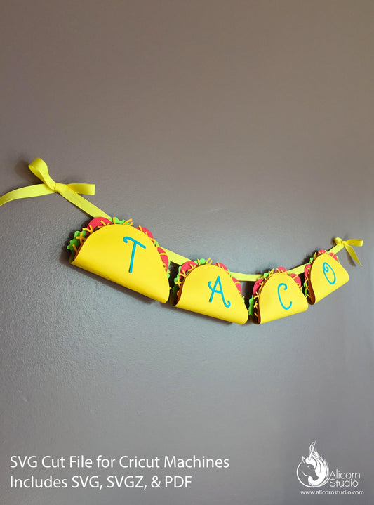 3D Paper Taco Banner Bunting SVG File Cut File for Cricut Mexican Fiesta Kids Birthday Party Decor